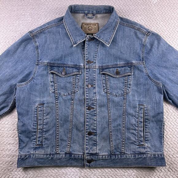 Eddie Bauer Trucker Jean Jacket Mens XL Denim Blue Cowboy motorcycle Grunge - Picture 3 of 14